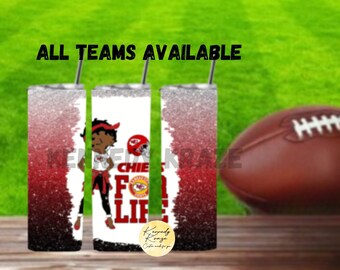 Betty FOOTBALL For Life 20oz tumbler w/car coaster.  All Teams Available Personalize available. Perfect gift for friend, family or yourself!