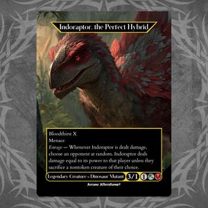 indoraptor mtg card Indoraptor, the Perfect Hybrid (Borderless) [Jurassic World Collection –  TokenMTG main image 1