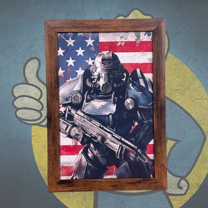 Fallout USA Power Armor Framed Desktop Art Print 4x6 With Wood Frame