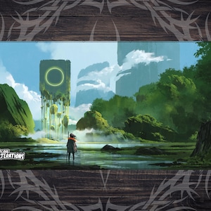 Tappetino da gioco TCG 24"x14" Esplorazione verde per Magic the Gathering MTG con bordi cuciti