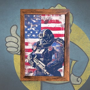 Fallout USA Power Armor Framed Desktop Art Print 4x6 With Wood Frame