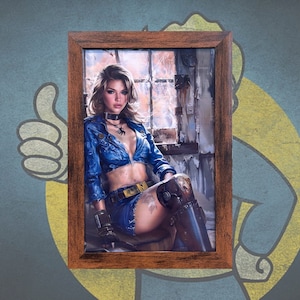 Fallout Inspired Vault-Tec Girl Framed Desktop Art Print 4x6 With Wood Frame