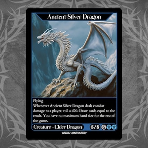 Dragón de plata antiguo: tarjeta personalizada con ilustraciones completas