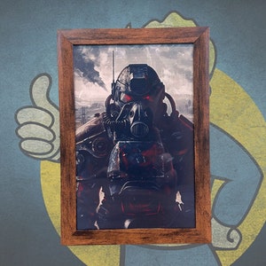 Fallout Power Armor Framed Desktop Art Print 4x6 With Wood Frame