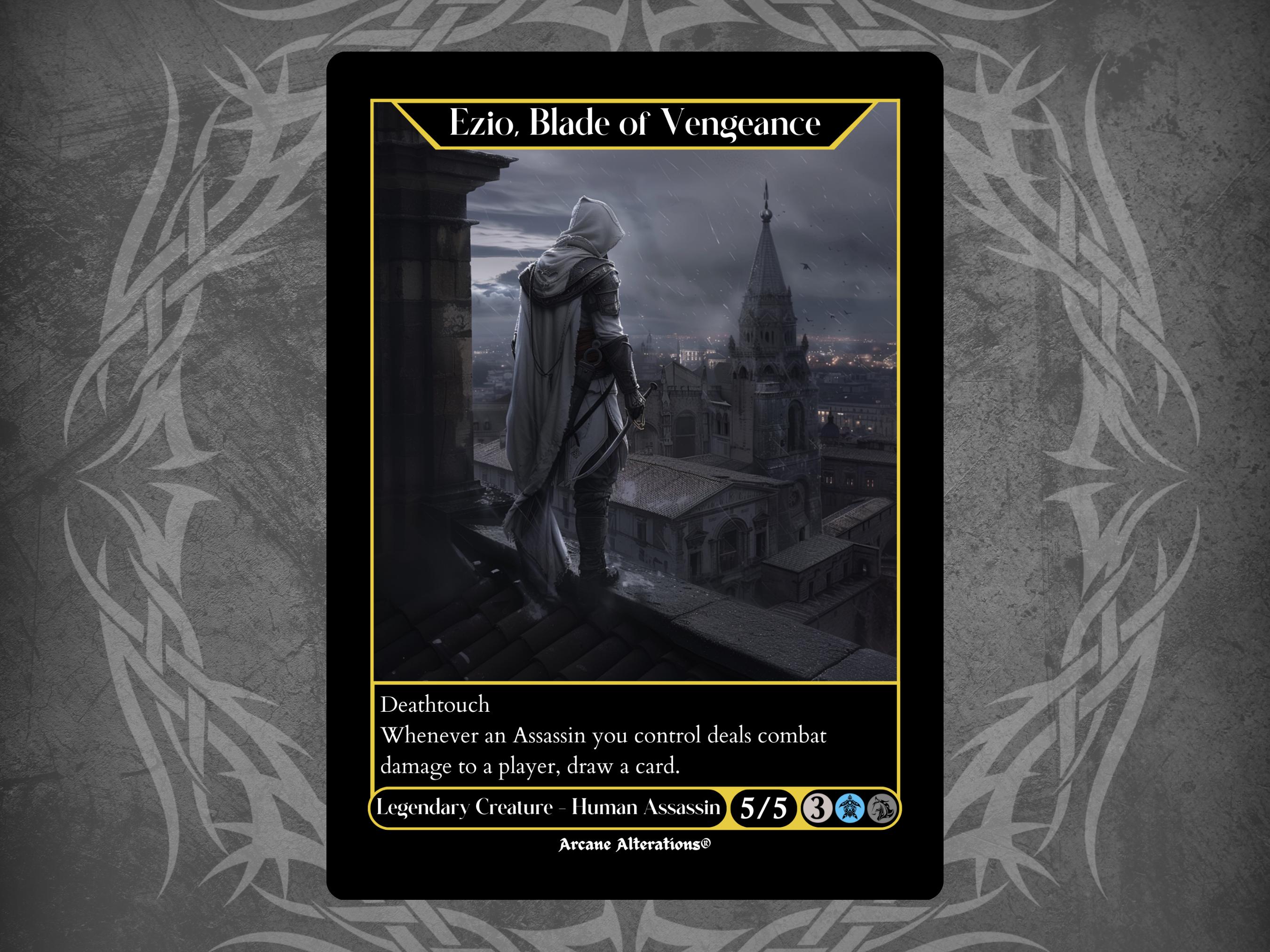 ezio mtg card Commander EDH Deck Auditore da Firenze 100 Cards Assassin's Moonveil Games Assassins Creed (ACR) #25 Illustrated by Fajareka Setiawan Magic The Revelations of Ezio |
