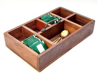 Aufbewahrungsbox Holz 38x23 cm, Organizer, Teebox, Vintage-Deko, massivholz, mit Metall Griff, Deko Holz-Box, Ablage, in Braun