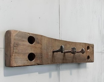 Wall coat rack 52 x 11 cm, with 3 hooks, coat hooks, solid coat rack made of reclaimed wood beams, hook rail