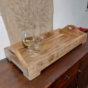 Serviertablett Holz groß 57x30 cm handgemacht, mit Griff, Holz-Tablett massiv, Deko-Tablett, Frühstückstablett, Mangoholz Bild 3