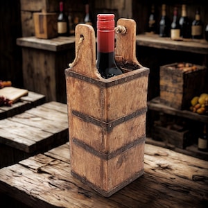 Flaschenbox aus Altholz mit Metallbeschlägen, Geschenkbox für Flasche, Weinkiste Holz, Weinflaschenkiste, handgemachte Weinkiste
