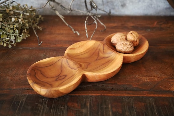 Teakholz Schale mit 3 Fächern, Snackschale, Servierschale, 28x12 Dipschale in Honigbraun, massiv