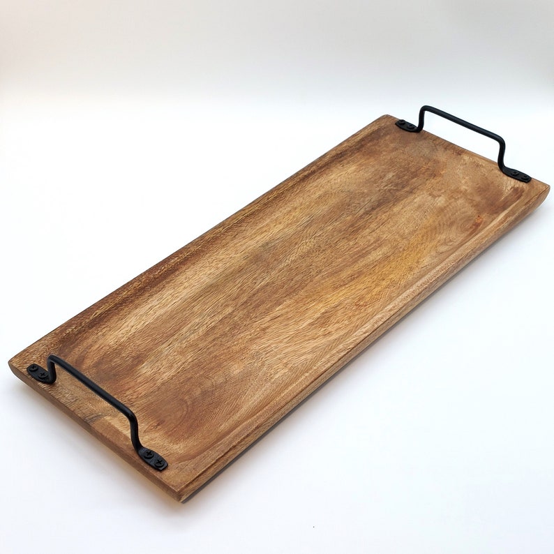 Serviertablett Holz, 50x20cm, mit Griff, Holz-Tablett massiv, Deko-Tablett, Frühstückstablett, aus Mangoholz, Servierbrett Bild 7