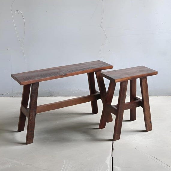 Holzbank, Hocker, Sitzbank aus Altholz, Pflanzenbank, Vintage-Bench, Massivholz
