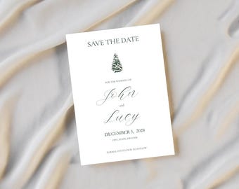 Tarjetas de invitación para guardar la fecha de invierno, tarjetas de invitación para boda navideña, plantillas editables, plantillas de Canva