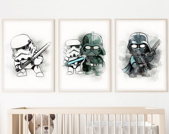 Star Wars Decor - Darth Vader en Stormtrooper, aquarelstijl, kinderkamer decor, kinderdecor, babykamer douche, kunst aan de muur, verjaardagscadeau