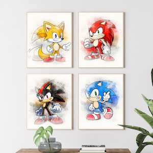 Arte della parete dell'acquerello della scuola materna - Sonic the Hedgehog, set di poster, poster stampabile, set di clipart di Sonic, arredamento della camera dei bambini, regalo per i bambini, stampa