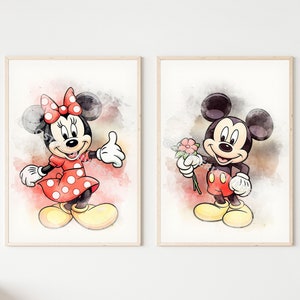 Cute Mickey and Minnie Mouse - Poster Set, Watercolor Painting, Nursery Decor, Printable Posters, Baby Room Shower, Kids Wall Art, Gentle