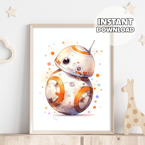 Nursery Droid BB8 Star Wars Poster - Prints for Kids, Digital Download, Baby Room Shower, Ready to Print, Wall Art, Wall Decor, Kids Room