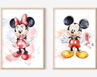 マウスの絵のポスター 2 枚セット - 壁飾り、ミッキーとミニー