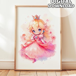 Drawing Super Mario Bros Poster - Mario and Luigi, Prints for Kids, Watercolor Painting, Digital Download, Ready to Print, Princess Peach