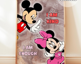 Mickey & Friends Affirmation Poster - Watercolor Kids Room Decor, Positive Affirmation, Mickey and Minnie Print, Toddler Room, Birthday
