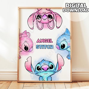 Aesthetic Watercolor Lilo & Stitch Poster - Minimalist Wall Art, Nursery Prints, Stitch Poster, Decoration Room, Prints for Kids, Playroom