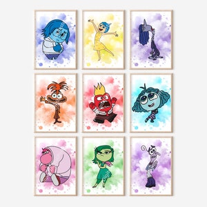2 carteles de acuarela de Inside Out: juego de carteles de emociones, decoración de guardería, decoración de habitación infantil, regalo para niños, sala de juegos, arte de pared para fiestas, I Feel