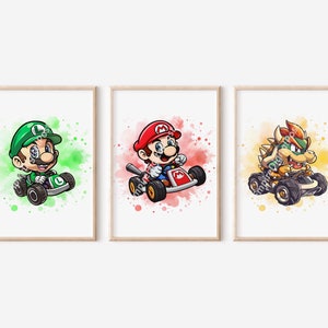 Watercolor Super Mario Poster - Wall Decor, Nursery Prints, Super Mario Bros, Mario Kart, Mario and Luigi, Bowser, Kids Room Decor, Prints