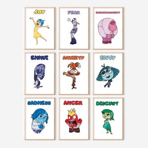 Pósteres minimalistas de dibujos animados de Inside Out 2: "I Feel", juego de pósteres de emociones, decoración de guardería, habitación de niños, regalo para niños, sala de juegos, arte de pared