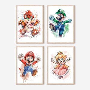 Set of 4 Super Mario Bros Posters - Wall Decor, Prints for Kids, Mario ...