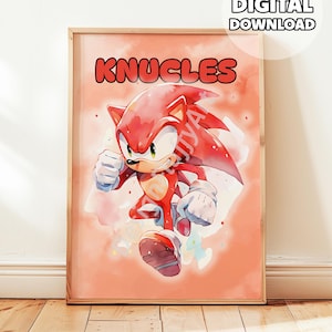 Knuckles Digital Poster – Printable Sonic Character Wall Art for Kids Room or Gamer Decor – Instant Download Gift for Sonic Fans, Gaming Art
