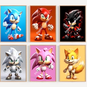 6 carteles de Sonic the Hedgehog - Imágenes prediseñadas de dibujos animados - Decoración de la guardería, Ducha de la habitación del bebé, Decoración de la sala de juegos, Impresiones digitales, Arte de pared imprimible