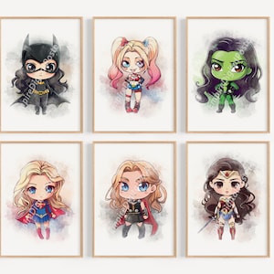 Set Of 6 Superhero Girls Wall Art - Nursery Wall Decor, Prints for Kids, Girls Bedroom, Ready to Print, Party Decoration, Superhero Poster