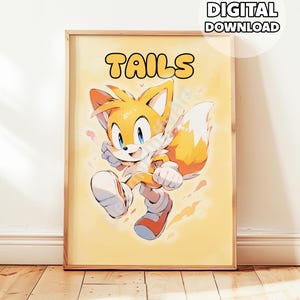 Tails Digital Poster – Printable Sonic Character Wall Art for Kids Room or Nursery – Instant Download Gift for Fans of Sonic Series, Drawing