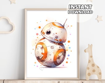 Nursery Droid BB8 Star Wars-poster - prints voor kinderen, digitale download, babykamerdouche, klaar om af te drukken, kunst aan de muur, wanddecoratie, kinderkamer