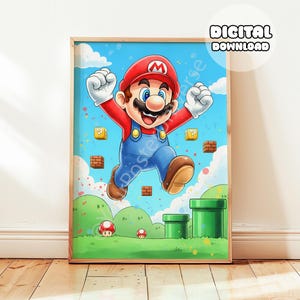 Cartoon Super Mario Bros Poster - Mario World, Geschenk für Kinder, druckbare Wandkunst, Mario-Thema, Sohn Geburtstag, Spielzimmerdekor, Spielzimmer