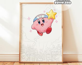Sketch Hand-Drawing Kirby Poster, Nursery Kirby Poster, Baby Shower, Kids Room Decor, Gaming Room, Toddler Boys Room, Kirby Decoration