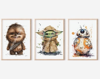 Cute Set Of 3 Star Wars Clipart - Star Wars Wall Art, Ready to Print, Printable Poster, Movie Wall Decor, Party Decor, Birthday Gift
