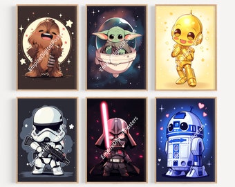 Cartoon Star Wars Wall Decor - Digital Prints, Nursery Decor, Star Wars Poster Print, Printable Wall Art, Play Room Decor, Boys Bedroom