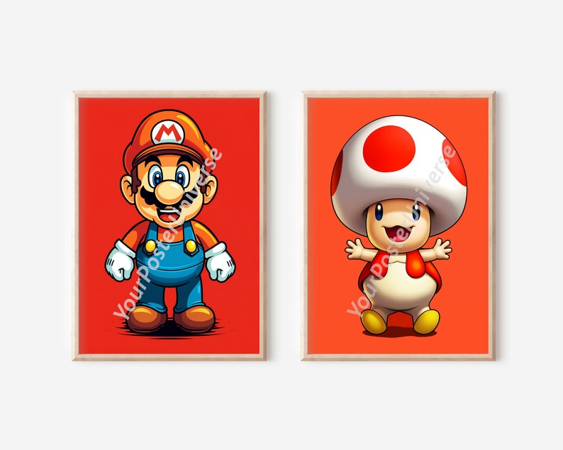 Set of 4 Super Mario Bros Poster - Gaming Room, Gift for Gamer, Mario ...