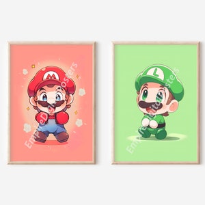 Set of 6 Cute Super Mario Bros Wall Art - Nursery Decor, Chibi Super ...