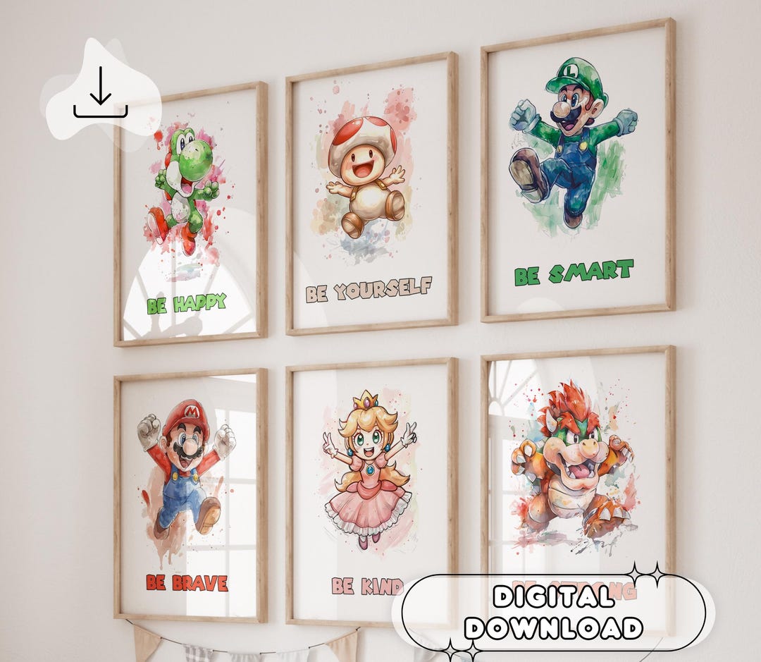 Set of 6 Mario Wall Art - Nursery Prints, Wall Art, Super Mario Bedroom ...