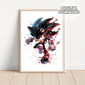 Nursery Sonic The Hedgehog Posters - Watercolor Tails, Prints for Kids, Playroom Decor, Decoration Room, Gift for Kids, Shadow The Hedgehog