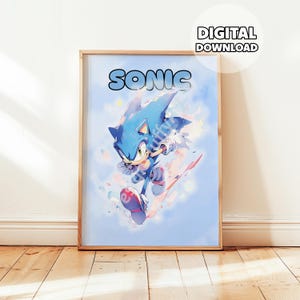 Sonic the Hedgehog Poster – Colorful Wall Art Print for Kids Room or Gamer Decor – Gift for Fans of Sonic and Classic Cartoons, Gaming Room