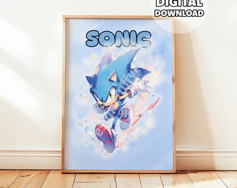 Sonic the Hedgehog Poster – Colorful Wall Art Print for Kids Room or Gamer Decor – Gift for Fans of Sonic and Classic Cartoons, Gaming Room