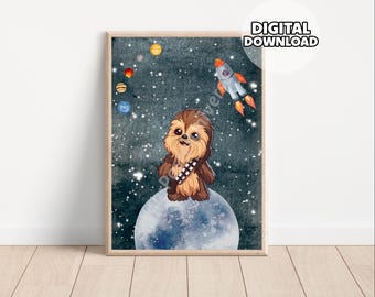 Nursery Space Star Wars Print - Star Wars Wall Art, Prints for Kids, Boys Room Decor, Movie Poster, Nursery Decoration, Chewbacca Poster