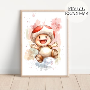 Impressions Super Mario Bros - Poster Mario et Luigi, décoration de chambre d'enfant, téléchargement numérique, décoration de salle de jeux, salle de jeux, baby shower, crapaud champignon