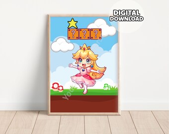 Cartoon Super Mario Bros Poster - Gaming Room, Kids Room Decoration, Video Game Poster, Mario and Luigi, Princess Peach Art, Nursery Decor