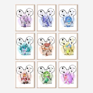 Drawing Inside Out 2 Posters - Emotions Poster Set, Nursery Decor, Kids Room Decoration, Gift for Kids, Playroom, Mouse Ears, Set Of 9 Print