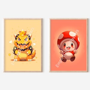 Set of 6 Cute Super Mario Bros Wall Art - Nursery Decor, Chibi Super ...