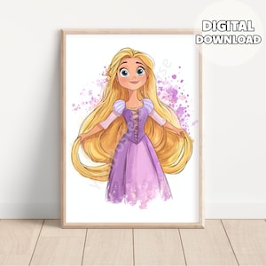Nursery Princess Wall Art - Drawing Princess Theme, Girls Room Decor, Nursery Room, Wall Decor, Playroom, Baby Shower Gift, Digital Download